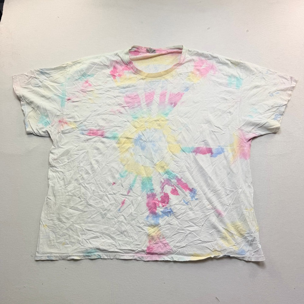 Gildan T-Shirt Mens 3XL White Pastel Tie Dye Excellent Sunburst Short Sleeve